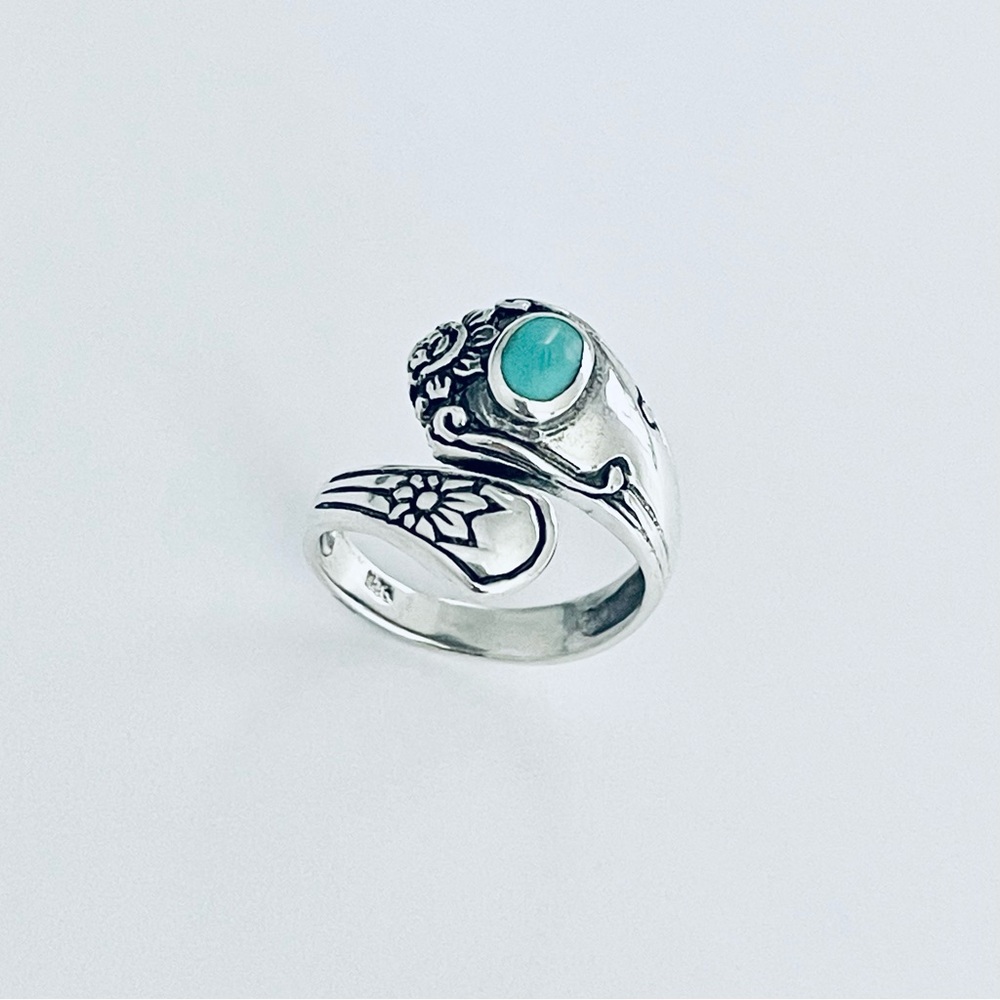 🥄TOP SELLER🥄 Silver Style Spoon Ring with Turquoise and Flower, Silver Rings